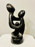 15″ Brown Soapstone Family Sculpture Abstract Stone Art, Mom Dad Child Figurin