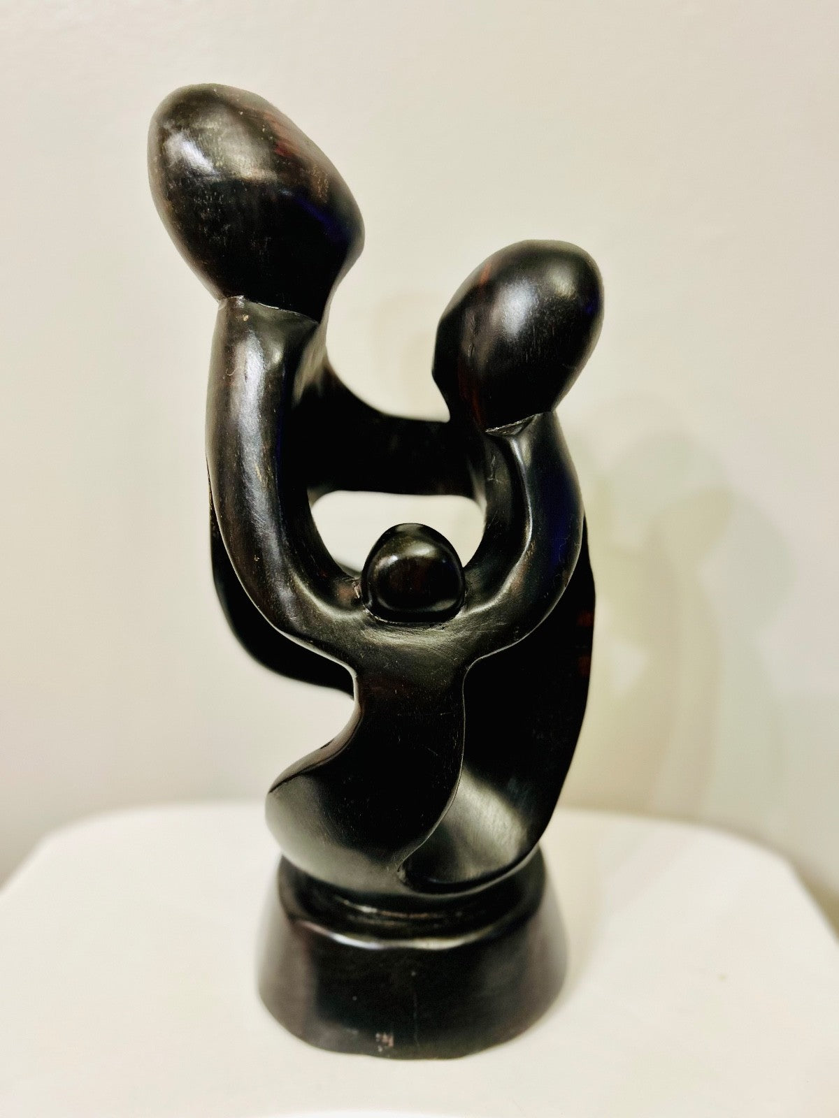 15″ Brown Soapstone Family Sculpture Abstract Stone Art, Mom Dad Child Figurin