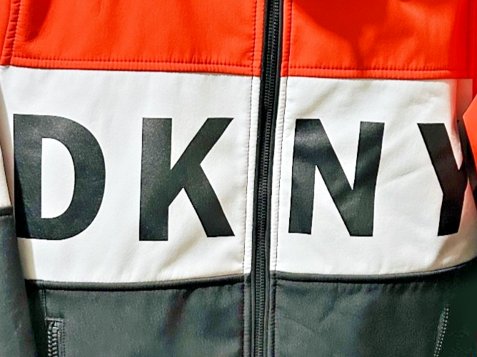 DKNY Boys Track Jacket Orange Black White Full Zip Logo Size Small