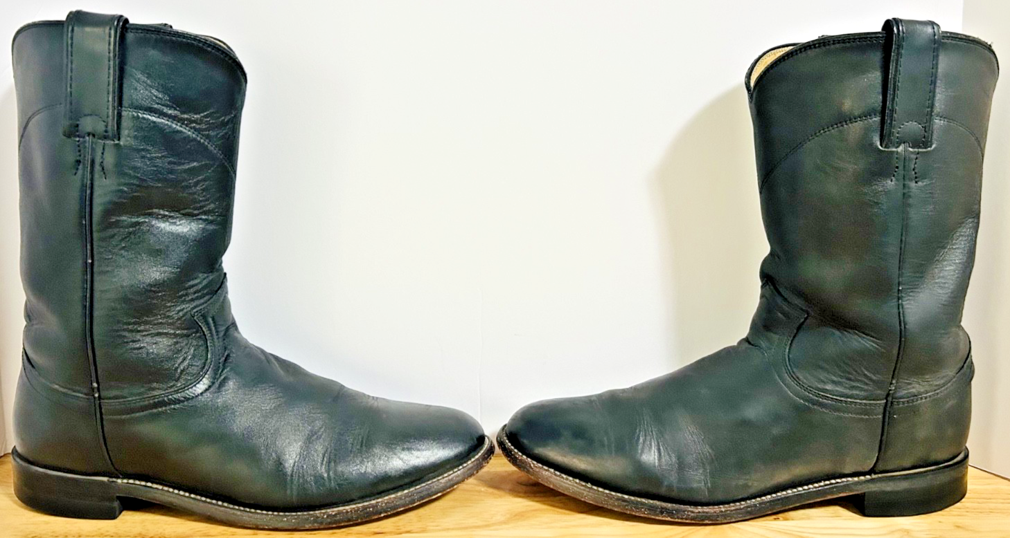 Justin 3703 Black Leather Roper Boots Womens 8.5B USA Western