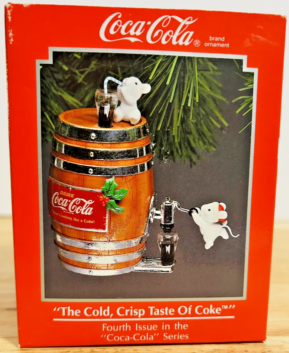 1992 Coca-Cola “The Cold, Crisp Taste of Coke” Ornament 583766 Mice & Barrel Box