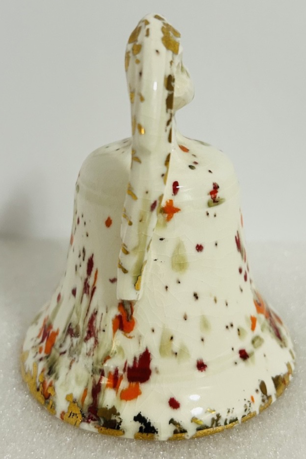 Vintage Splatter Art Pottery Butterfly Dish & Bird Bell Set 3pc