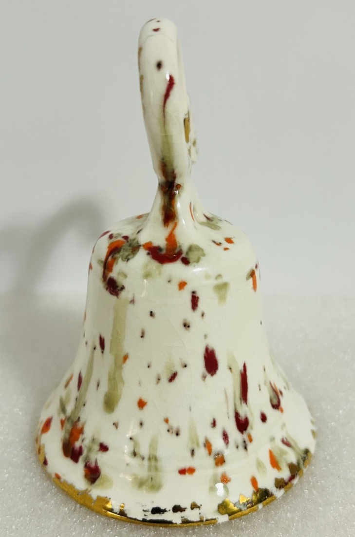 Vintage Splatter Art Pottery Butterfly Dish & Bird Bell Set 3pc