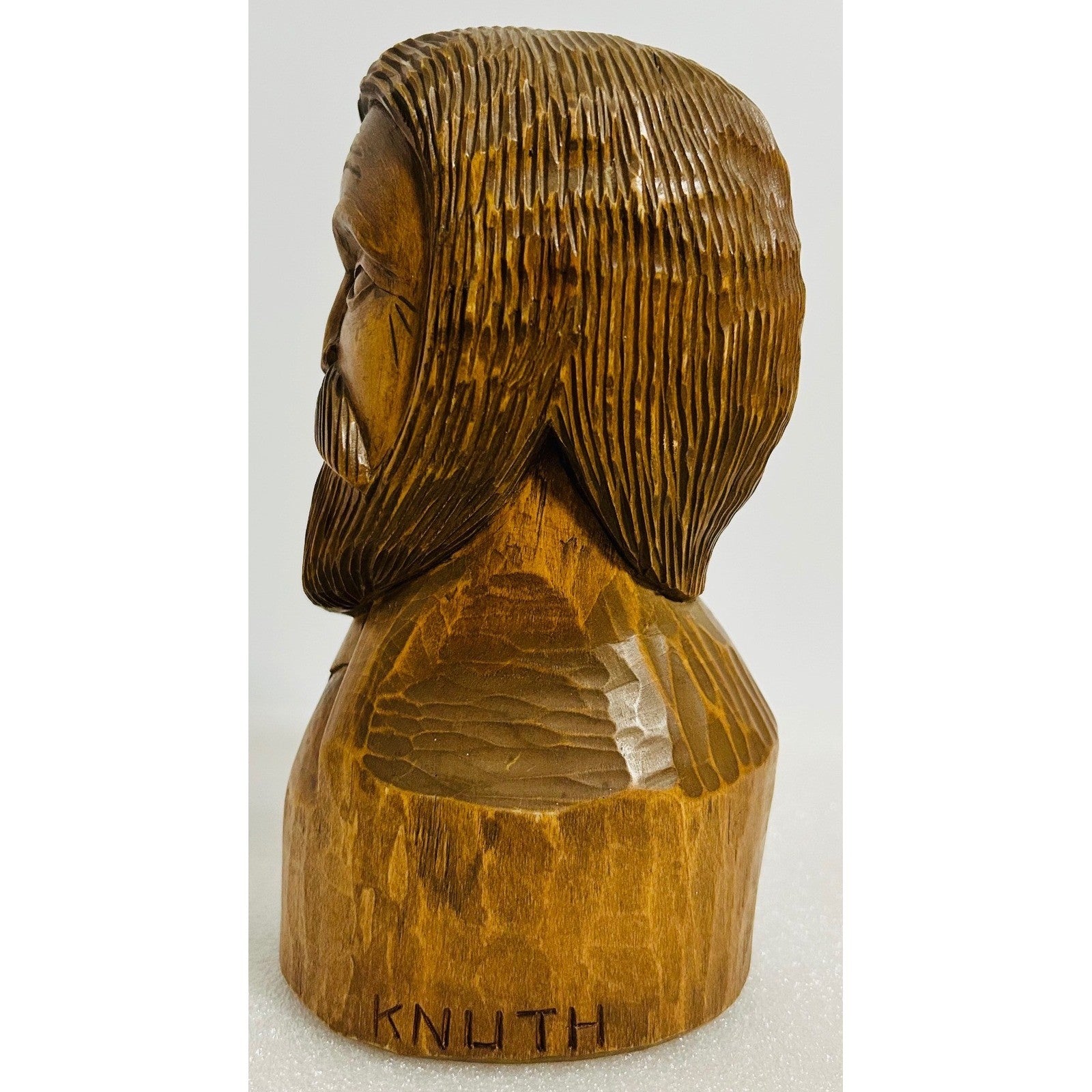 Vintage Wooden Carved Bust KNUTH Man Bearded Man Figurine Statue