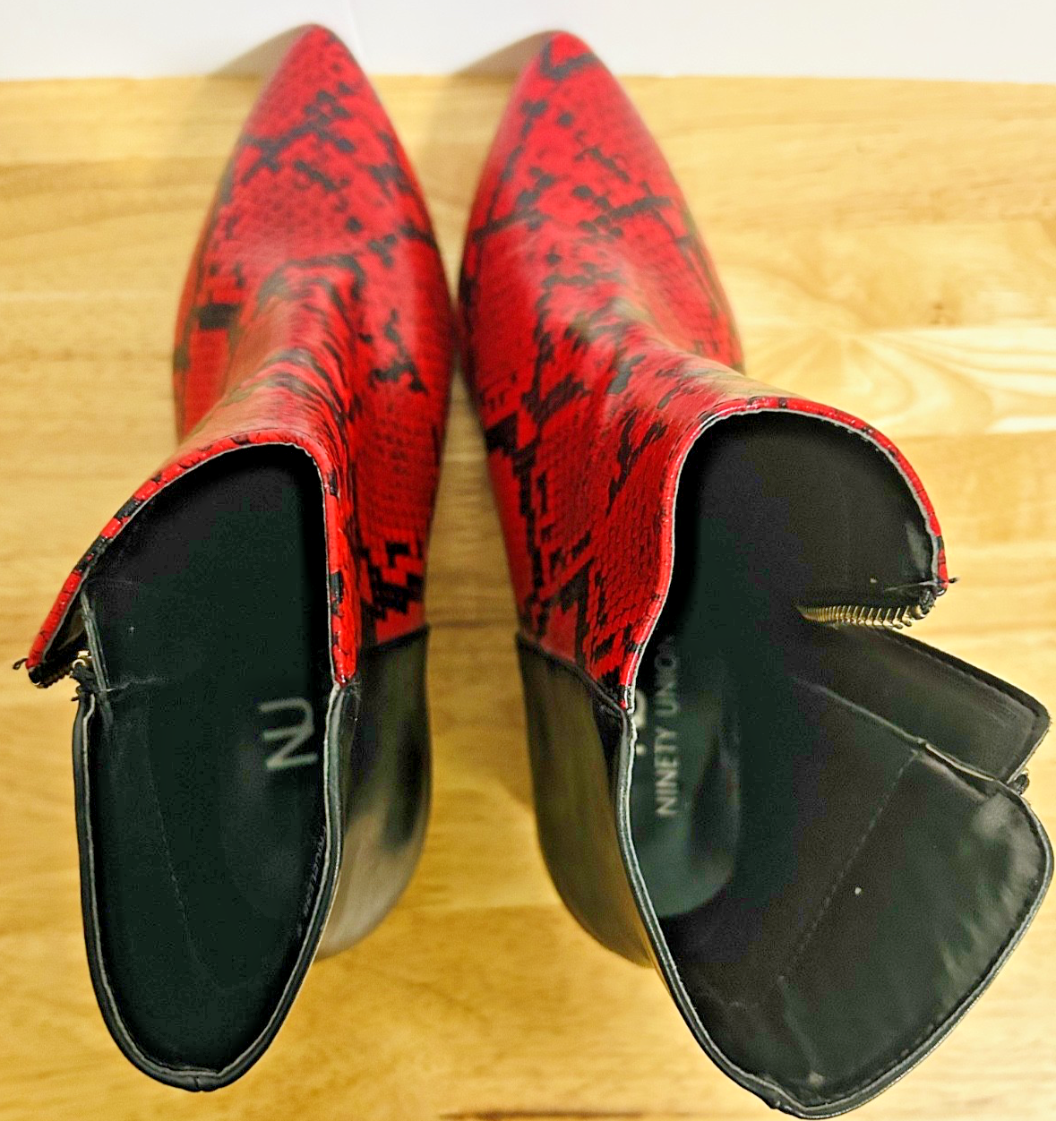 Ninety Union Priceless Red Snakeskin Ankle Boots Sz 9 Gold Heel