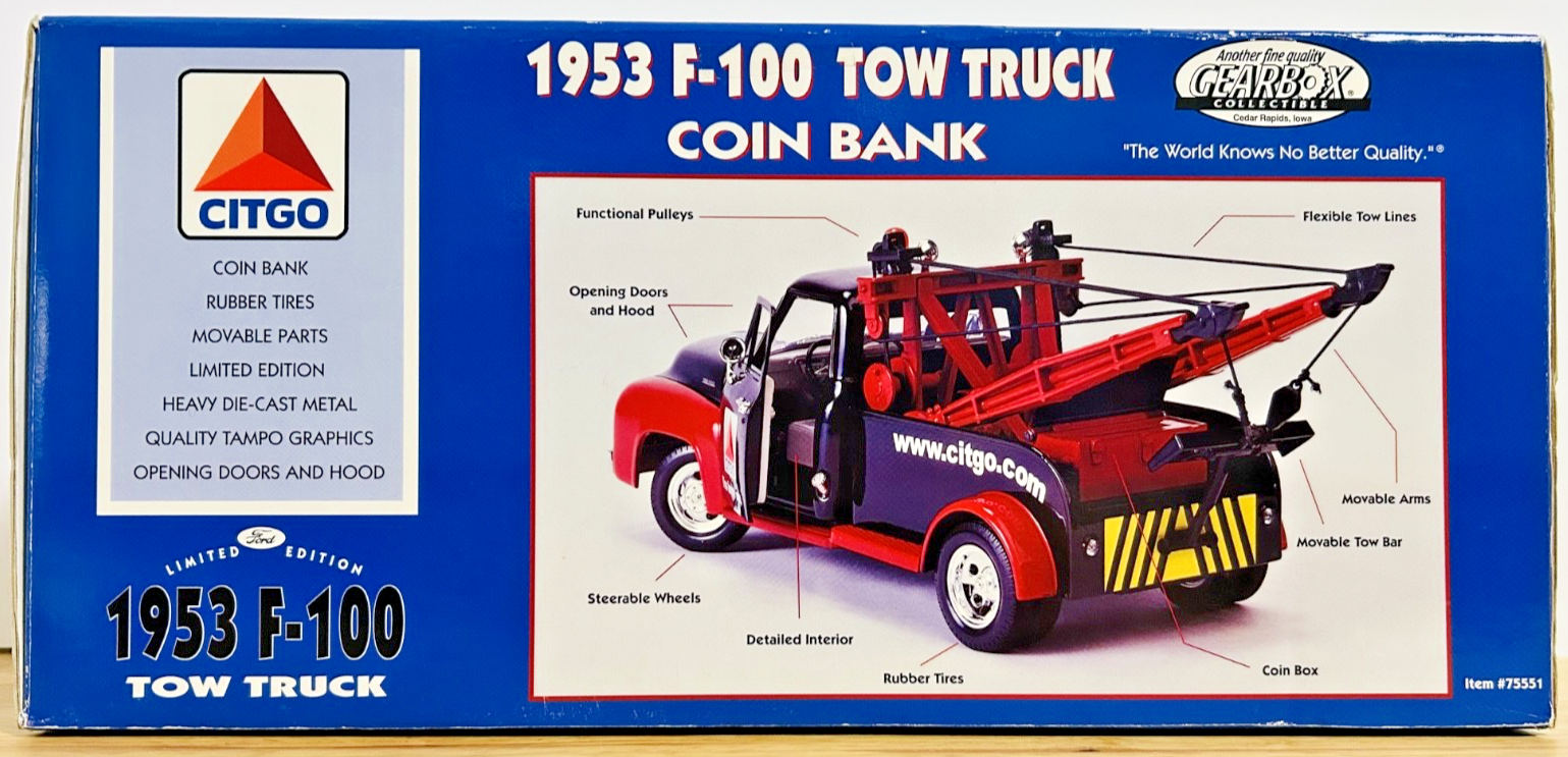 Gearbox Citgo 1953 Ford F-100 Tow Truck Coin Bank 1:24 Diecast