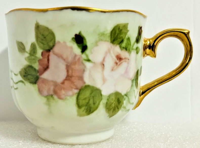 L Chevalier Limoges Demitasse Cup & Snack Plate Roses Gold 8”