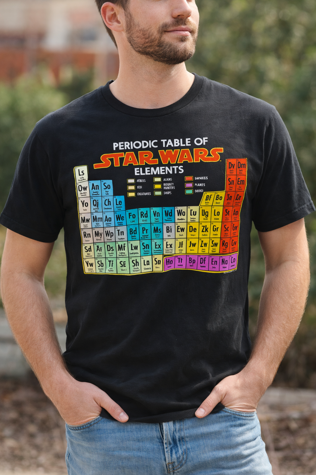 ⭐ Star Wars Periodic Table Elements Graphic T-Shirt Size L Black Cotton