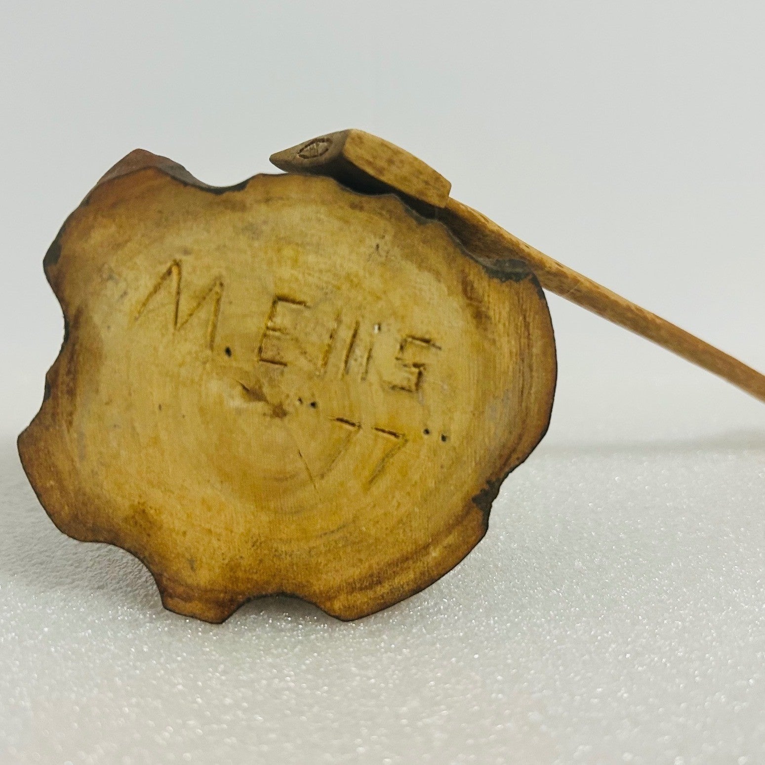 Hand Carved Wood Axe and Tree Stump Desk Decor Miniature Collectible