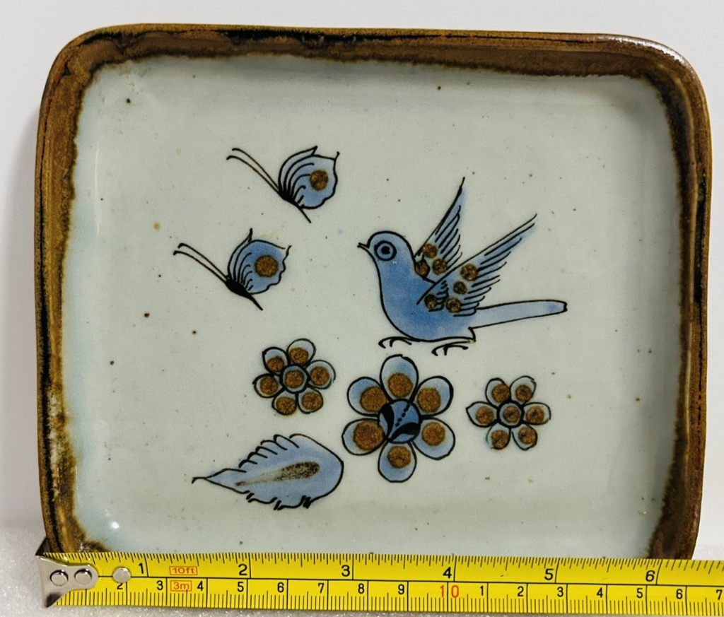 El Palomar Mexico Bird Teapot w Lid Tray Dish Set Blue Pottery VTG