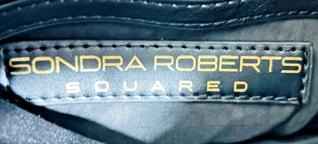 Sondra Roberts Black Faux Leather Woven Crossbody Bag Gold HW