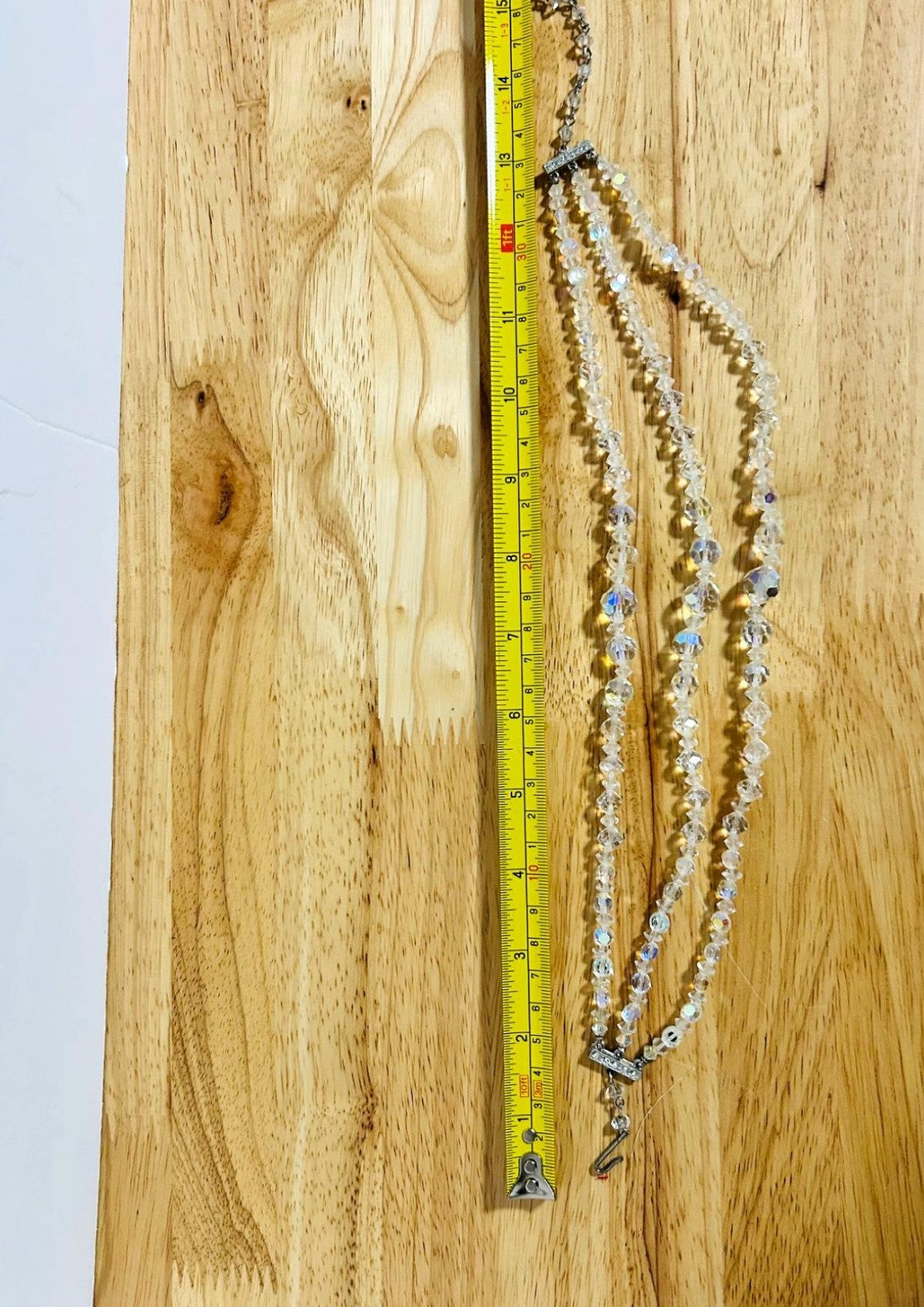 Vintage Aurora Borealis Triple Strand Crystal Beaded Necklace w/ Pouch
