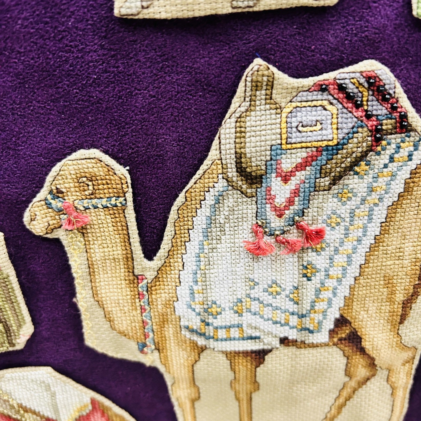 Vintage Felt Nativity Wall Hanging 32in Purple Manger Scene