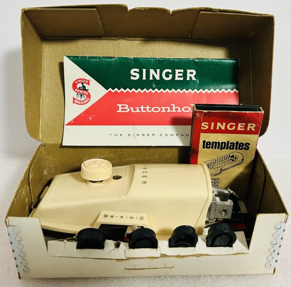 Singer Automatic Buttonholer Attachment w Templates Box Manuals Made USA