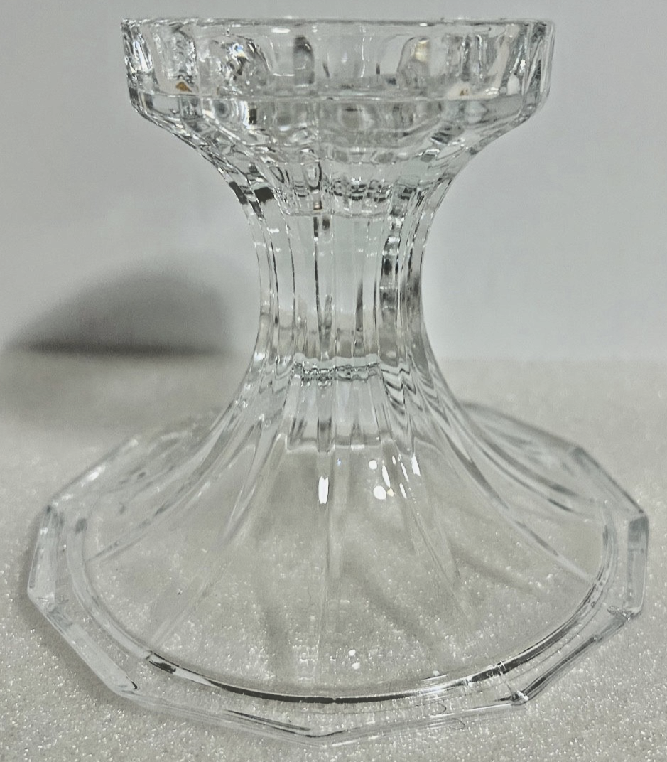 Vintage Clear Pressed Glass Pedestal Candle Holder 4.25” Octagon