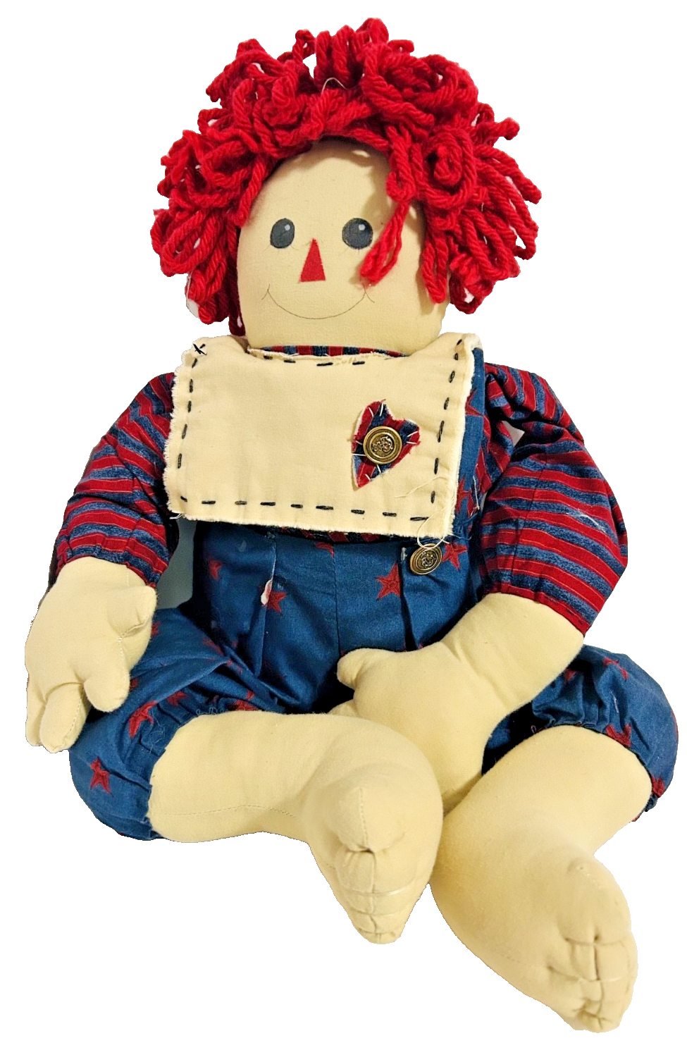 Vintage Handmade Raggedy Ann Style Cloth Doll Red Yarn Hair 20"