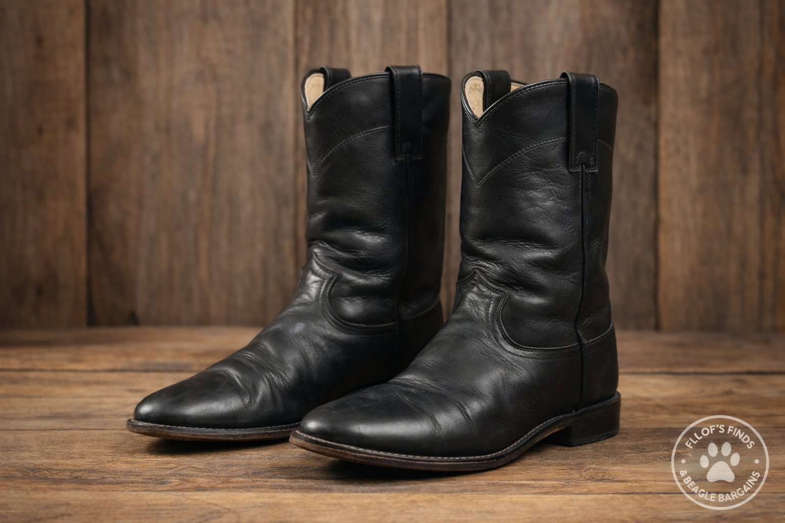 Justin 3703 Black Leather Roper Boots Womens 8.5B USA Western