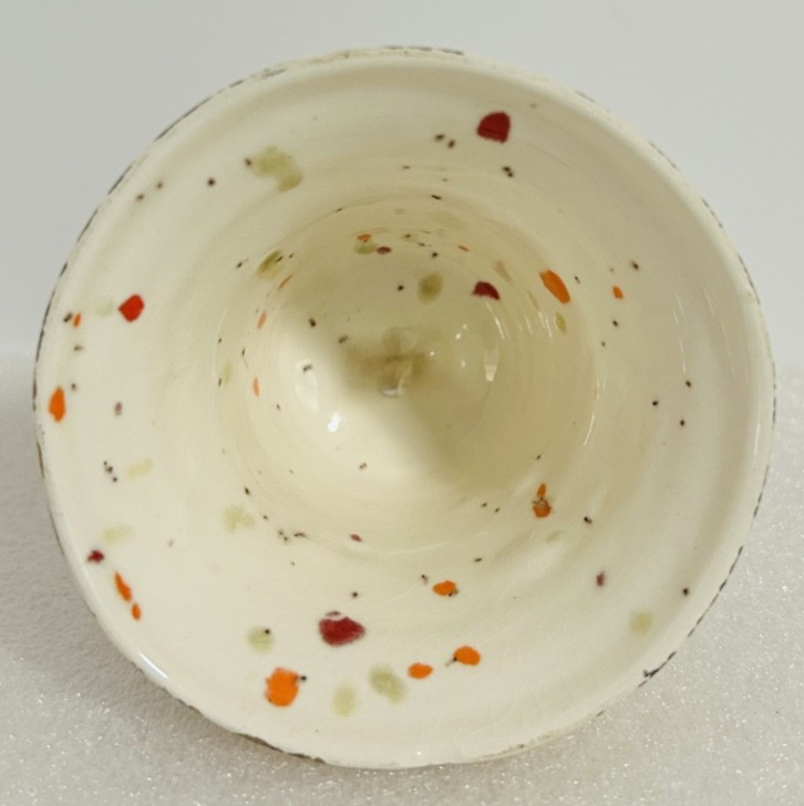 Vintage Splatter Art Pottery Butterfly Dish & Bird Bell Set 3pc