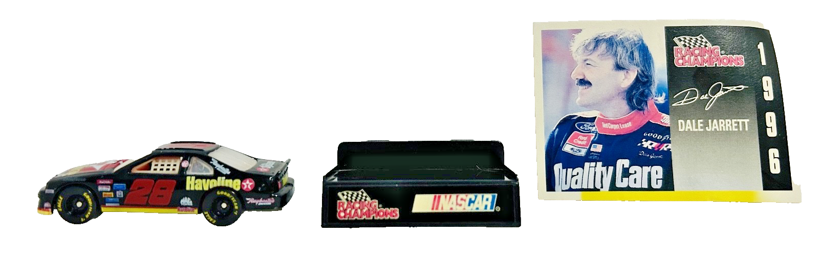 Dale Jarrett #28 Havoline NASCAR 1:64 Racing Champions Car w/ Card & Stand
