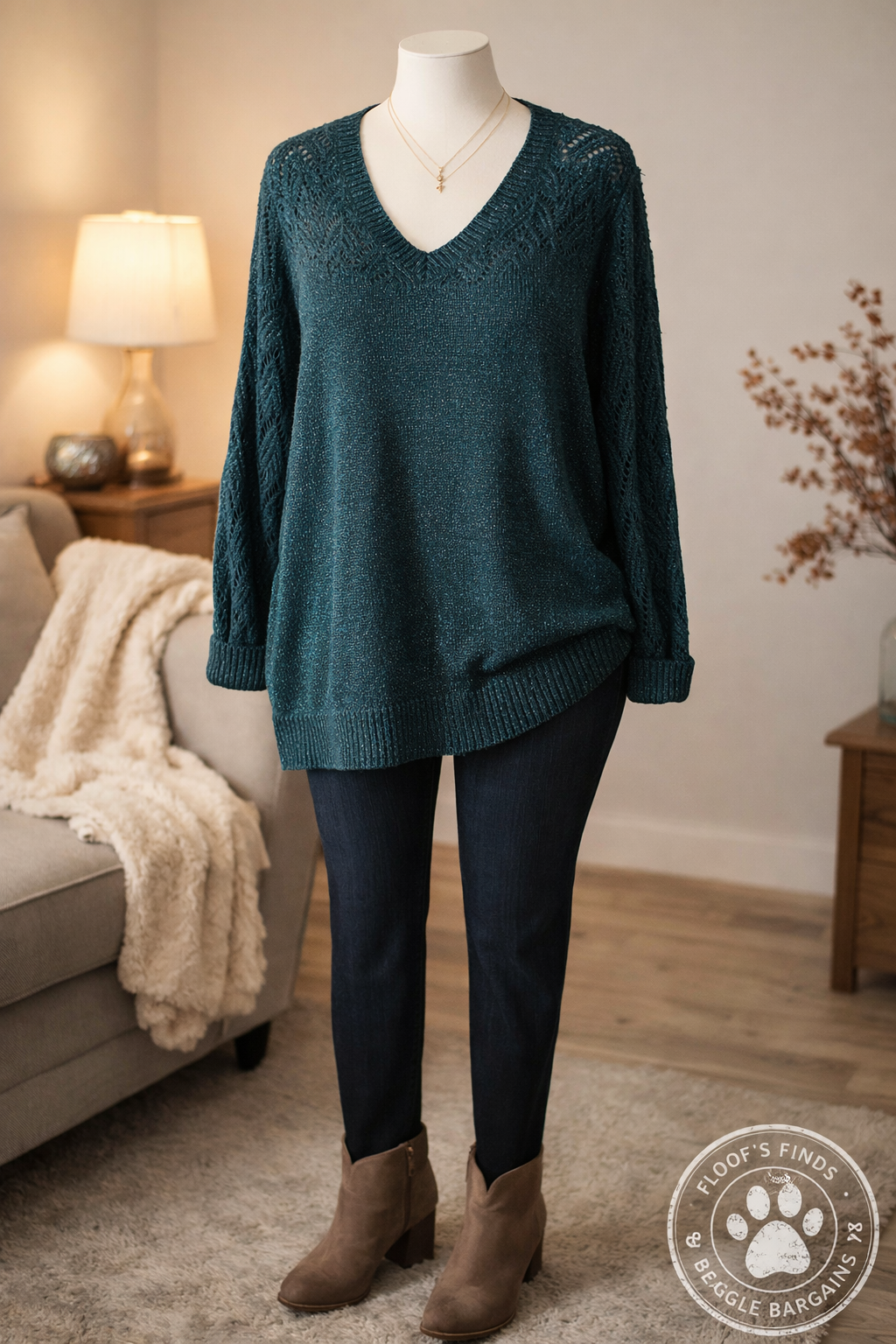 Maurices 3X Teal Metallic Knit Sweater V-Neck Plus Size NWT