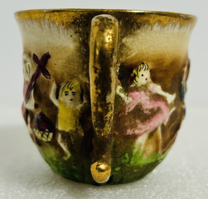 Occupied Japan Hand Painted Demitasse Cup w 3 Saucers Cherubs Vintage