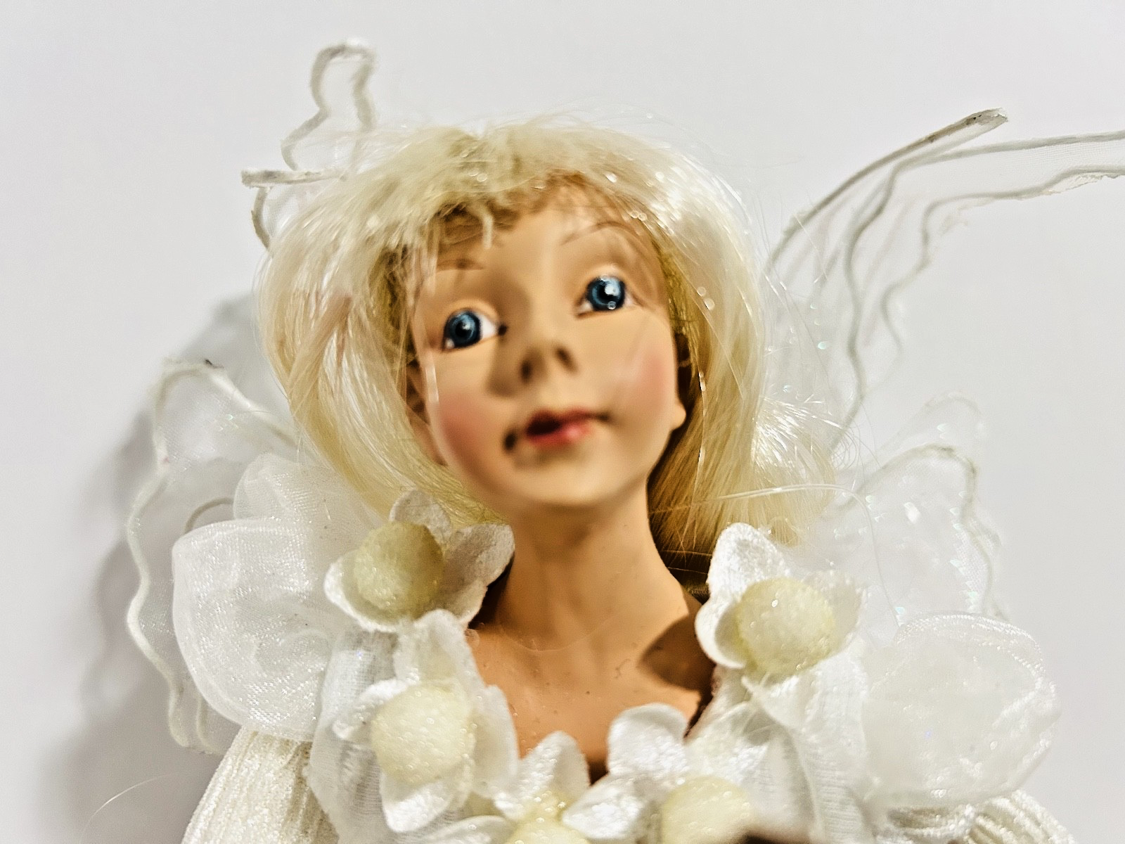 White Fairy Angel Doll Figurine with Wings Porcelain Face Decor Vintage Look