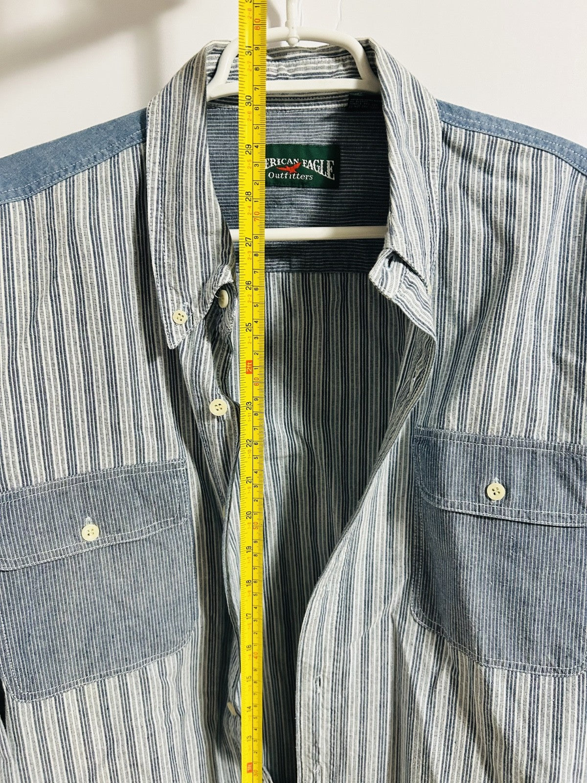 American Eagle Outfitters XL Striped Denim Button Shirt 100% Cotton