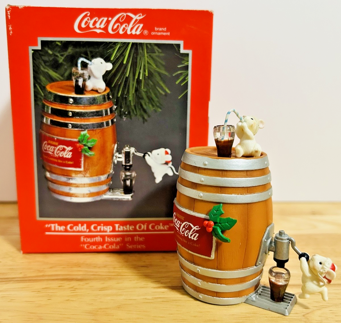 1992 Coca-Cola “The Cold, Crisp Taste of Coke” Ornament 583766 Mice & Barrel Box