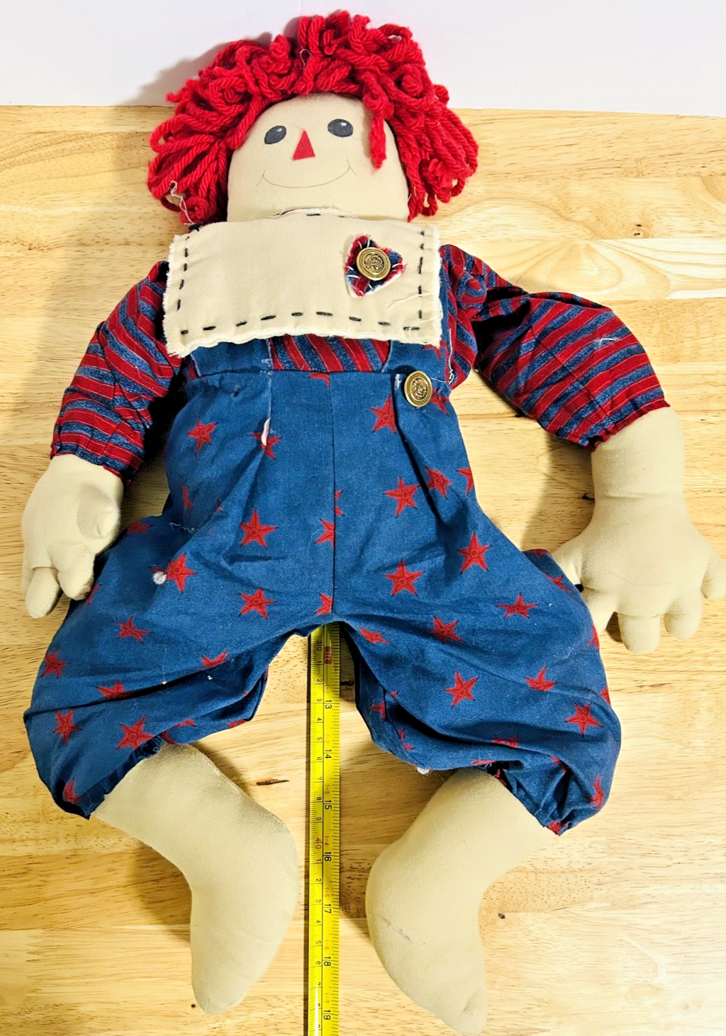 Vintage Handmade Raggedy Ann Style Cloth Doll Red Yarn Hair 20"