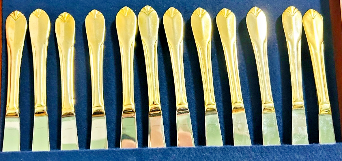 Hampton Silversmiths Gold Flatware Lot 46 Pcs Stainless Service Mixed w Case
