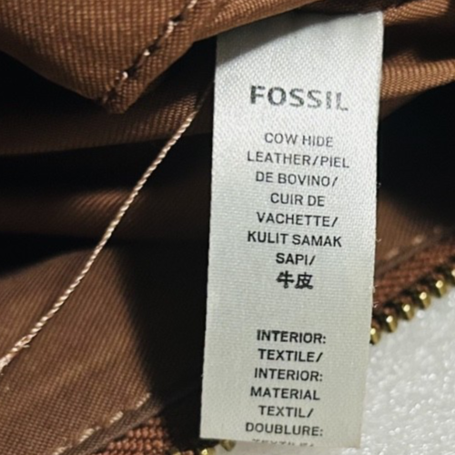 Fossil Leather Crossbody Bag Brown & Cream Key Charm Zip Top