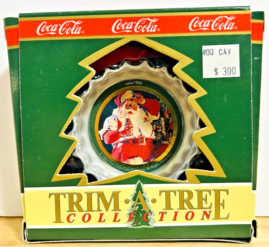 Coca-Cola Trim-A-Tree Collection Bottle Cap Santa Christmas Ornament w/ Box 1990