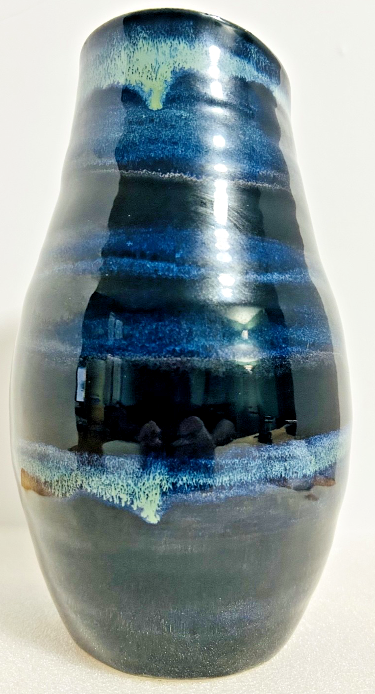 Blue Green Drip Glaze Art Pottery Vase 10" Studio Ceramic Modern