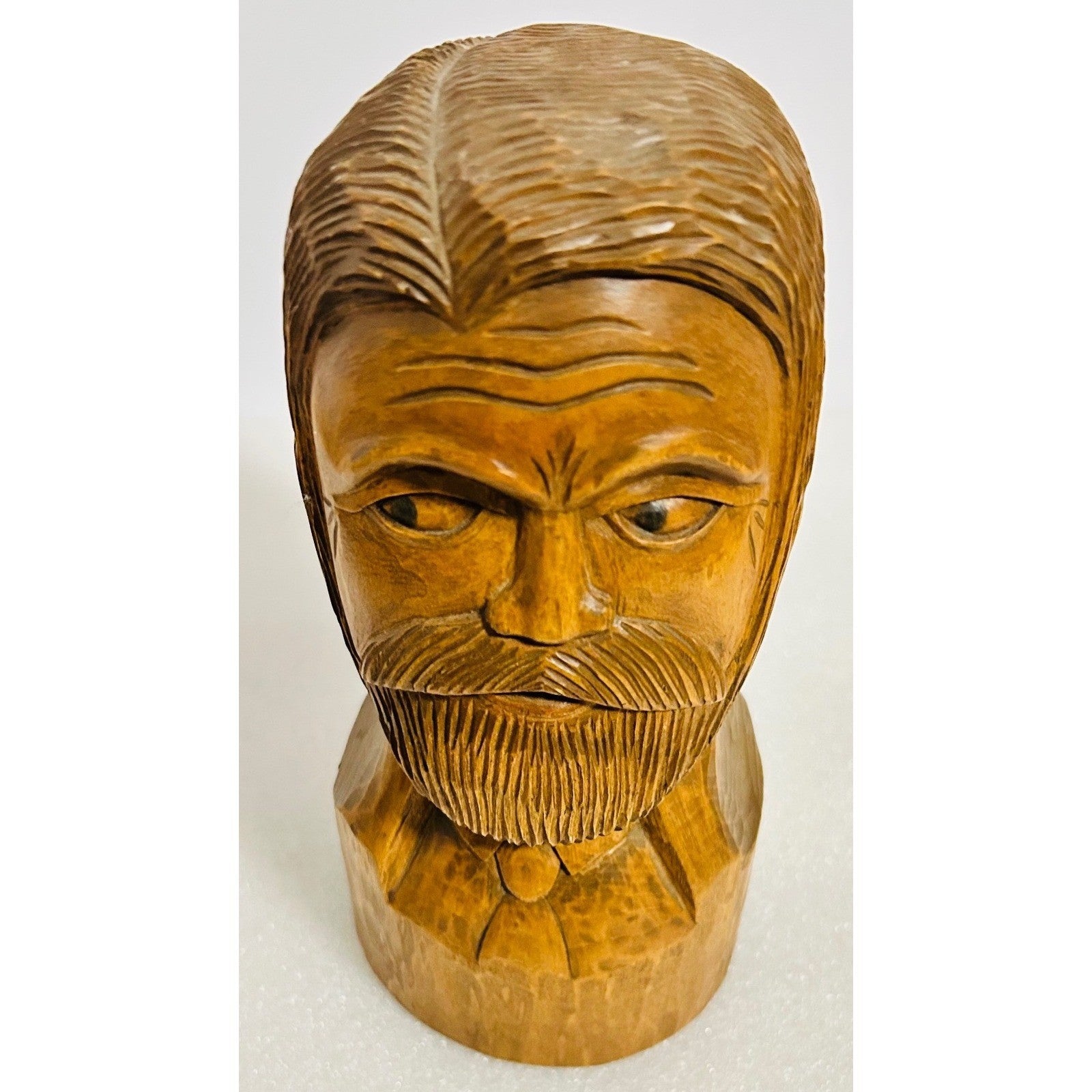 Vintage Wooden Carved Bust KNUTH Man Bearded Man Figurine Statue