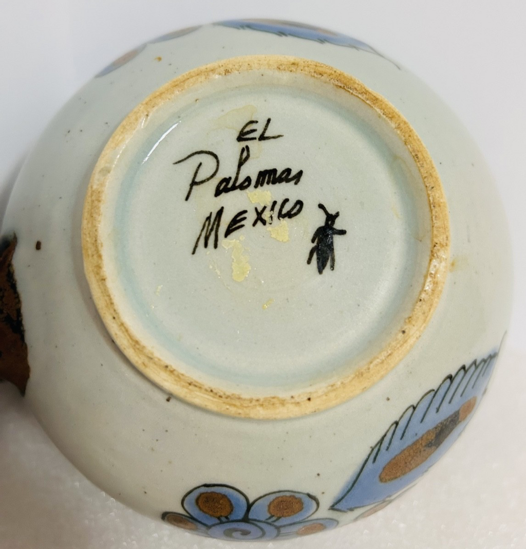 El Palomar Mexico Bird Teapot w Lid Tray Dish Set Blue Pottery VTG