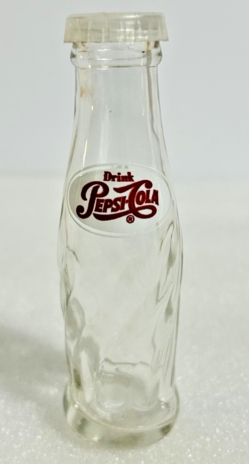 Vintage Pepsi Cola Mini Glass Shaker Advertising Novelty Bottle w/ Lid