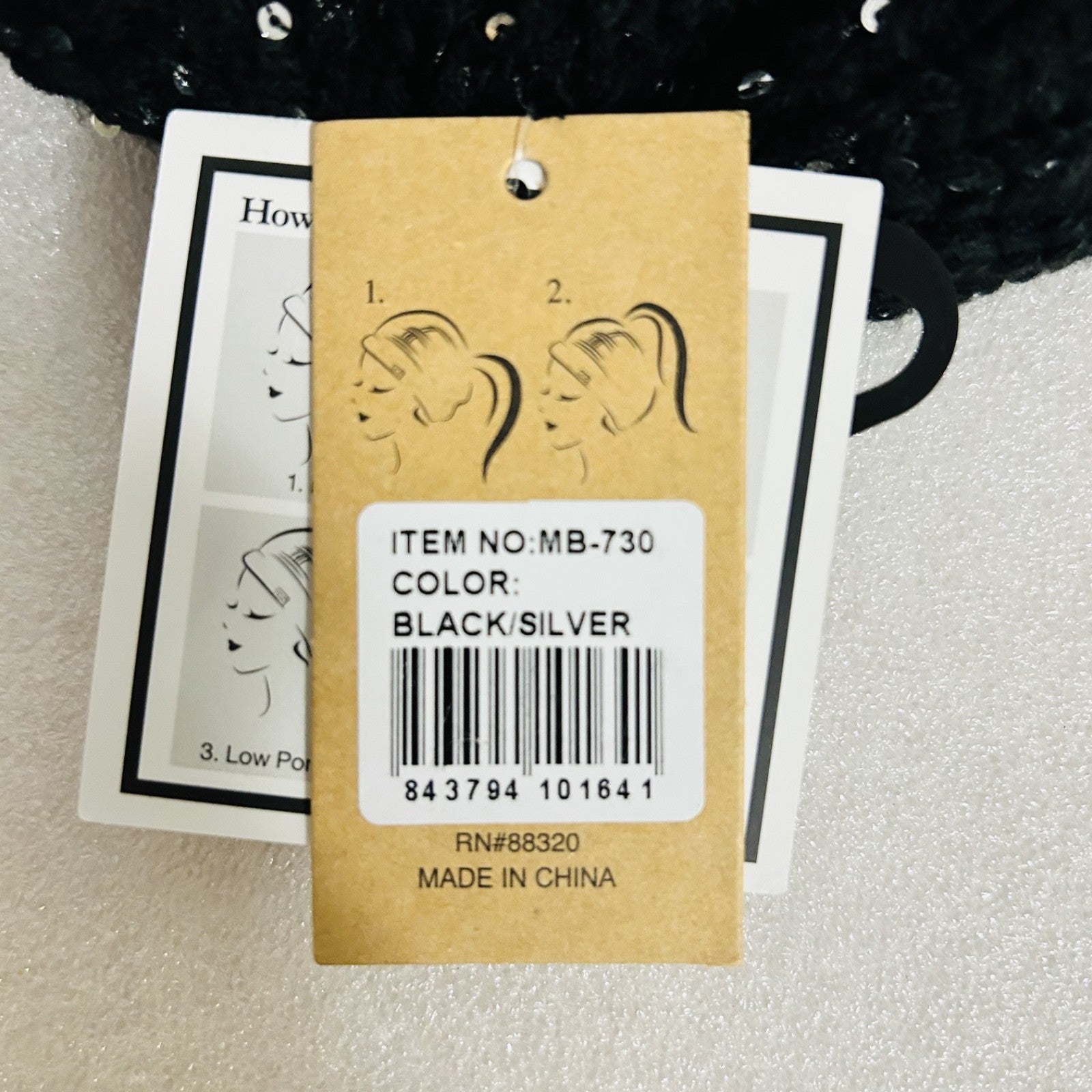 C.C Beanie Tail Black Silver Sequin Knit Hat Ponytail New