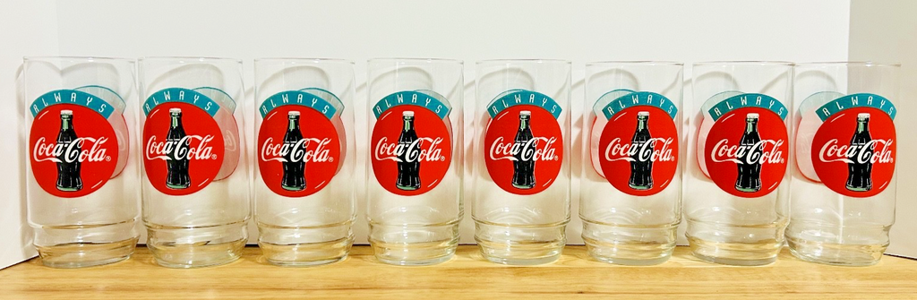 Vintage Coca-Cola Always Coke 8-Pc Glass Tumbler Set 16oz w/ Box – Indiana Glass