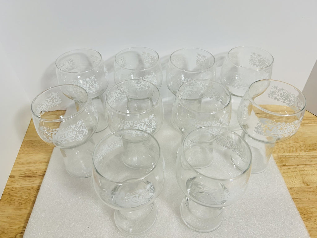 Set of 10 Pepsi-Cola Logo Glasses Vintage Promo Goblet Style Soda Cups