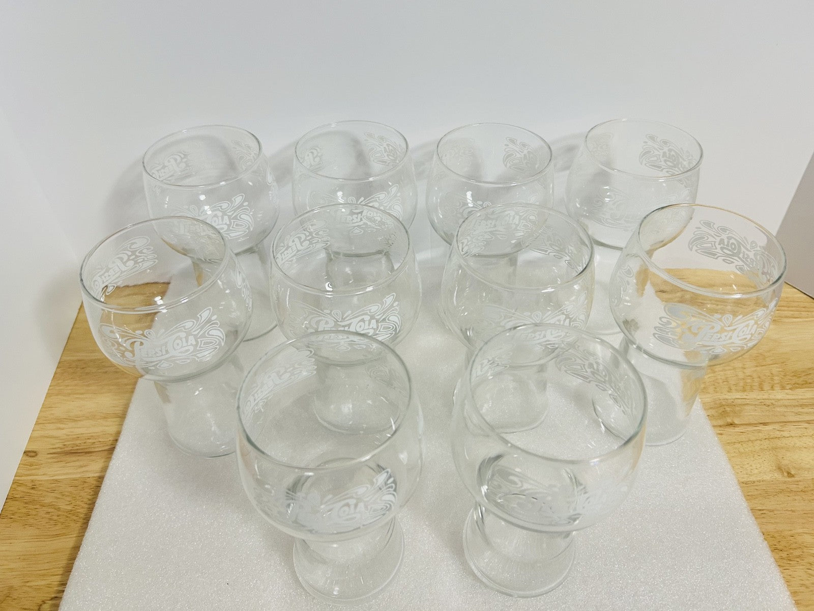 Set of 10 Pepsi-Cola Logo Glasses Vintage Promo Goblet Style Soda Cups