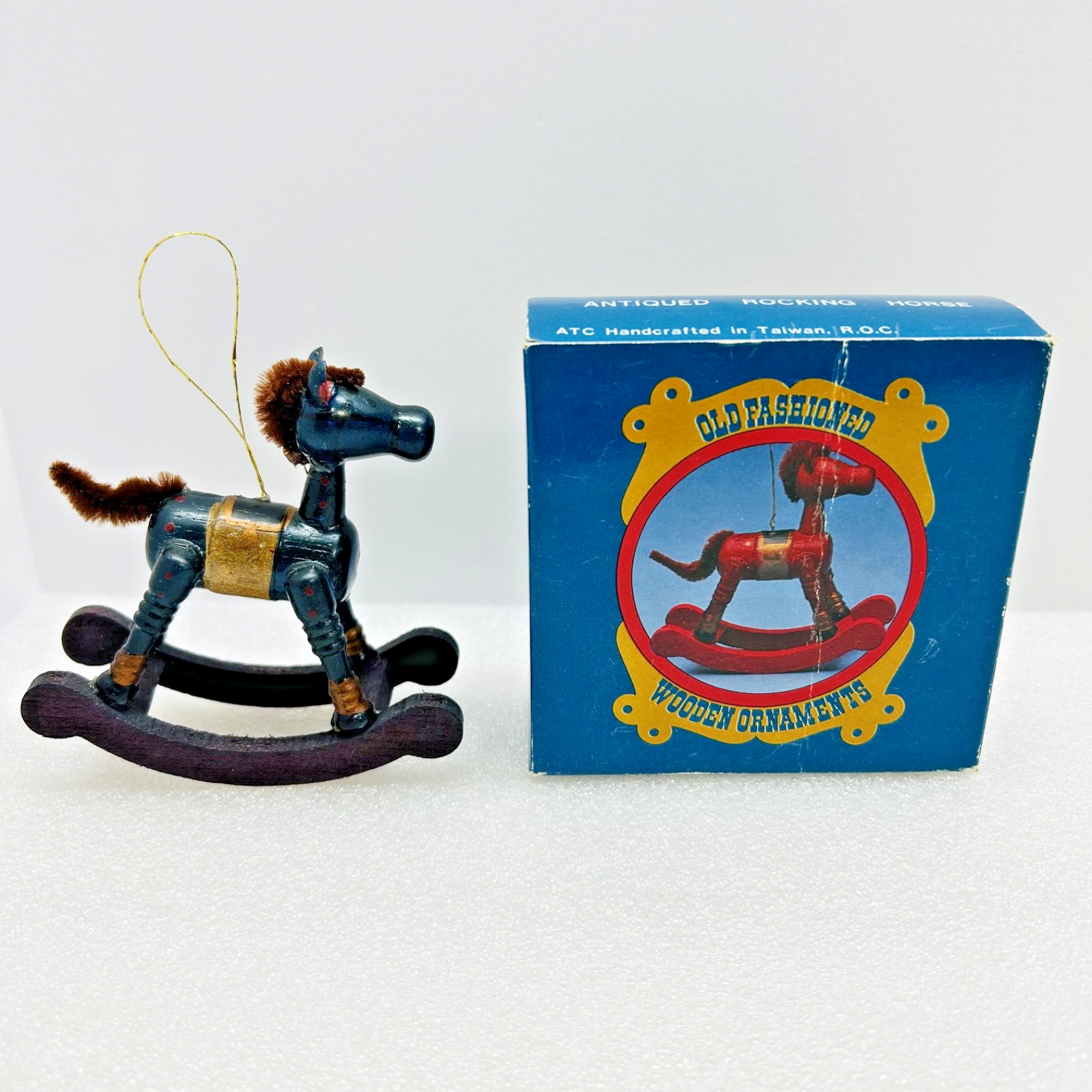 Vintage Wooden Rocking Horse Christmas Ornament Taiwan ATC Item 413