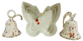 Vintage Splatter Art Pottery Butterfly Dish & Bird Bell Set 3pc