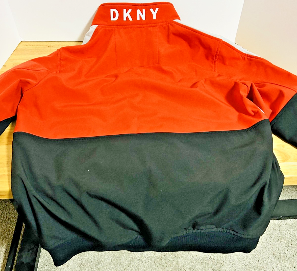 DKNY Boys Track Jacket Orange Black White Full Zip Logo Size Small