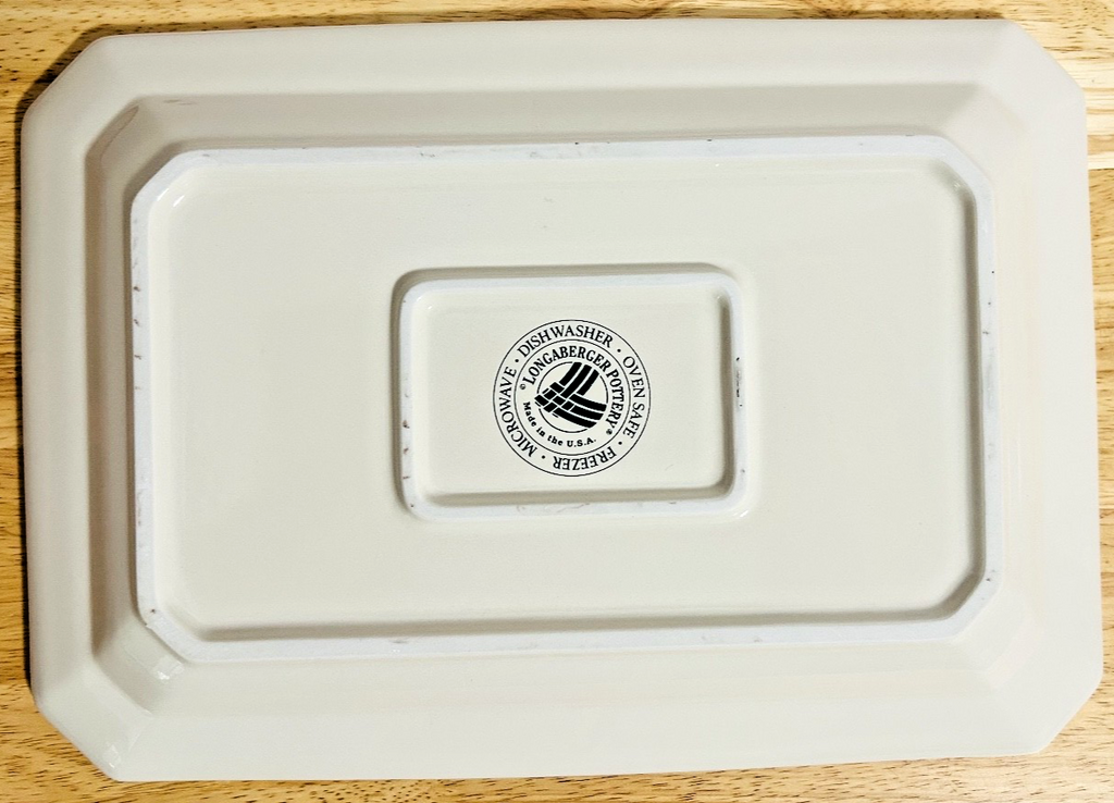 Longaberger Rectangular Pottery Serving Tray Heirloom Ivory 30370 w / Box & Card