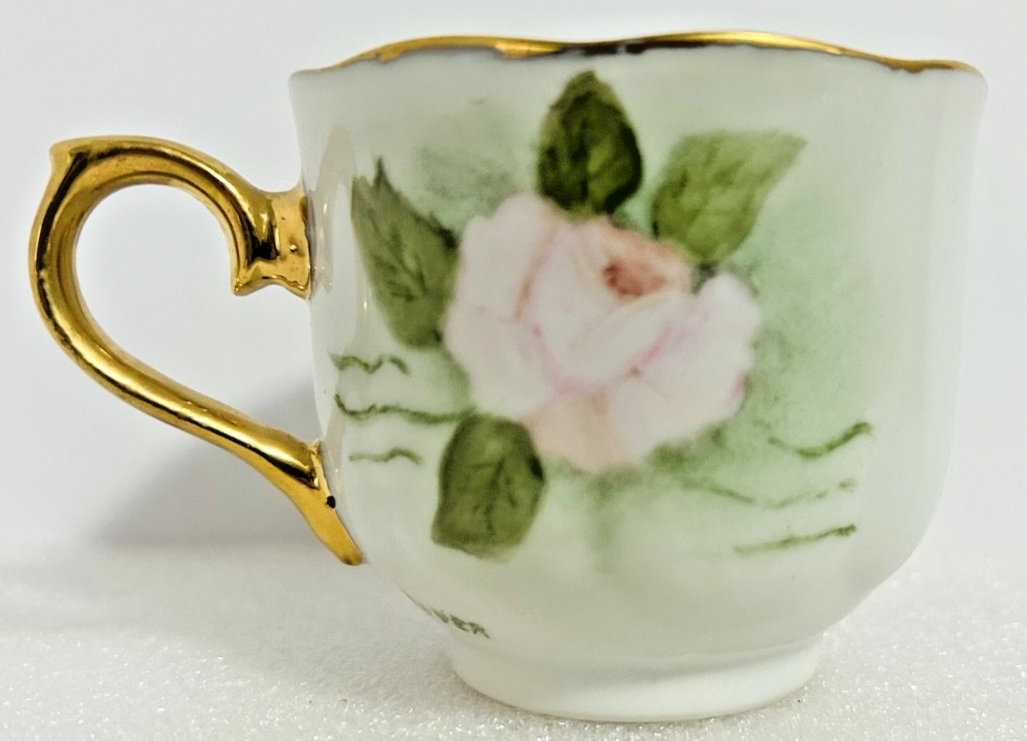 L Chevalier Limoges Demitasse Cup & Snack Plate Roses Gold 8”