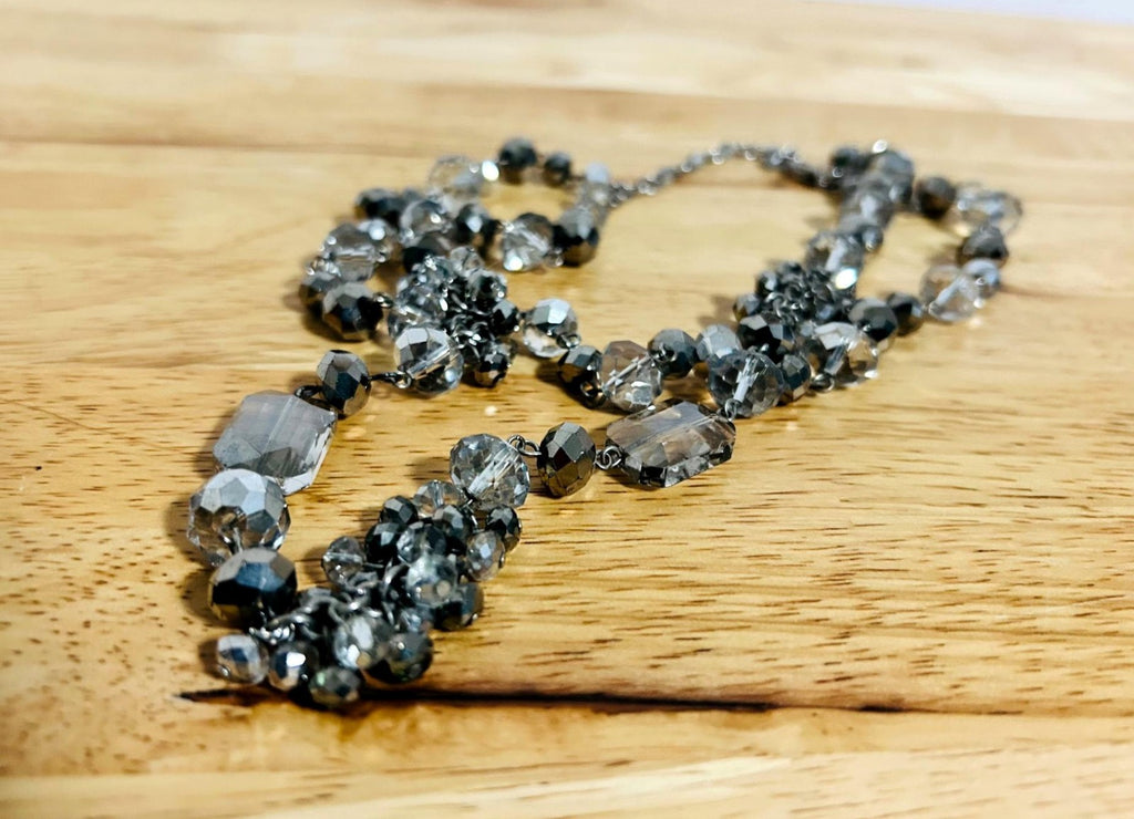White House Black Market Gray Multi-Strand Crystal Beaded Necklace 18"