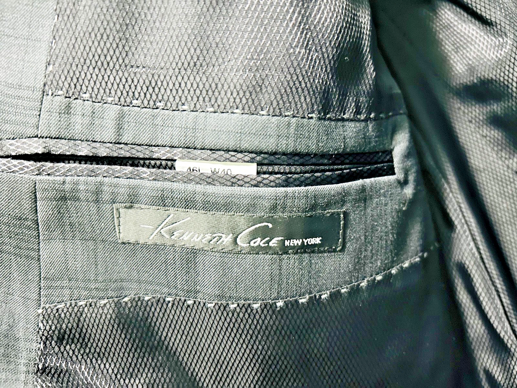 Kenneth Cole New York 46L Gray Plaid 100% Wool Sport Coat Blazer 2 Button