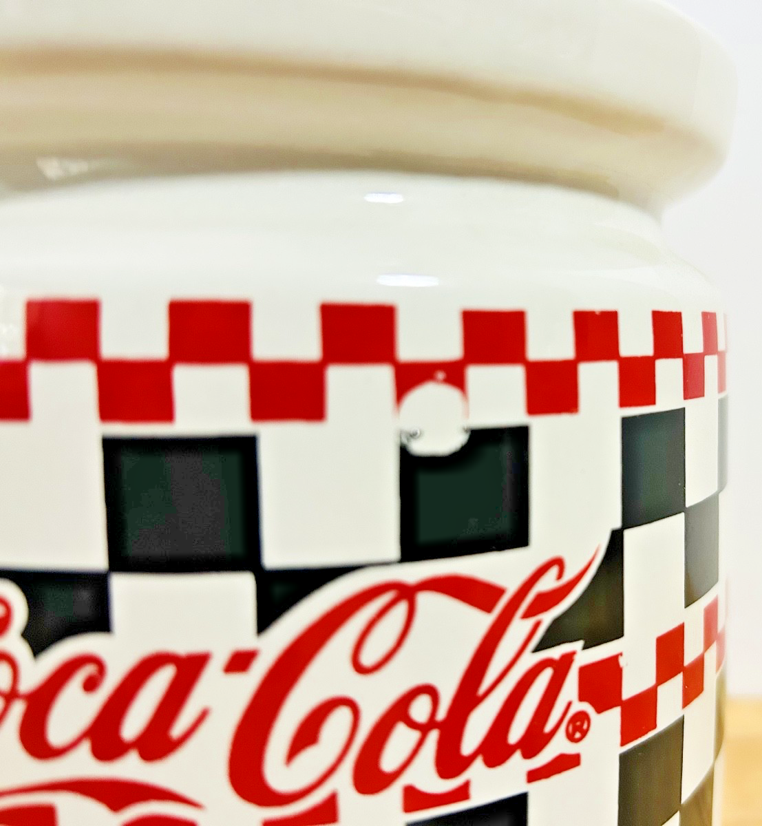 Vintage Coca-Cola Checkerboard Stoneware Canister Set of 4 w/ Lids & Box