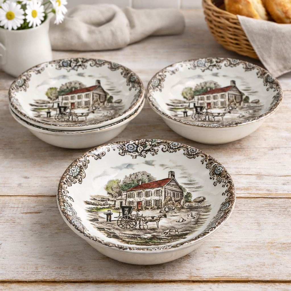 Johnson Brothers Pennsylvania Fieldstone Soup Cereal Bowls Set of 4 England