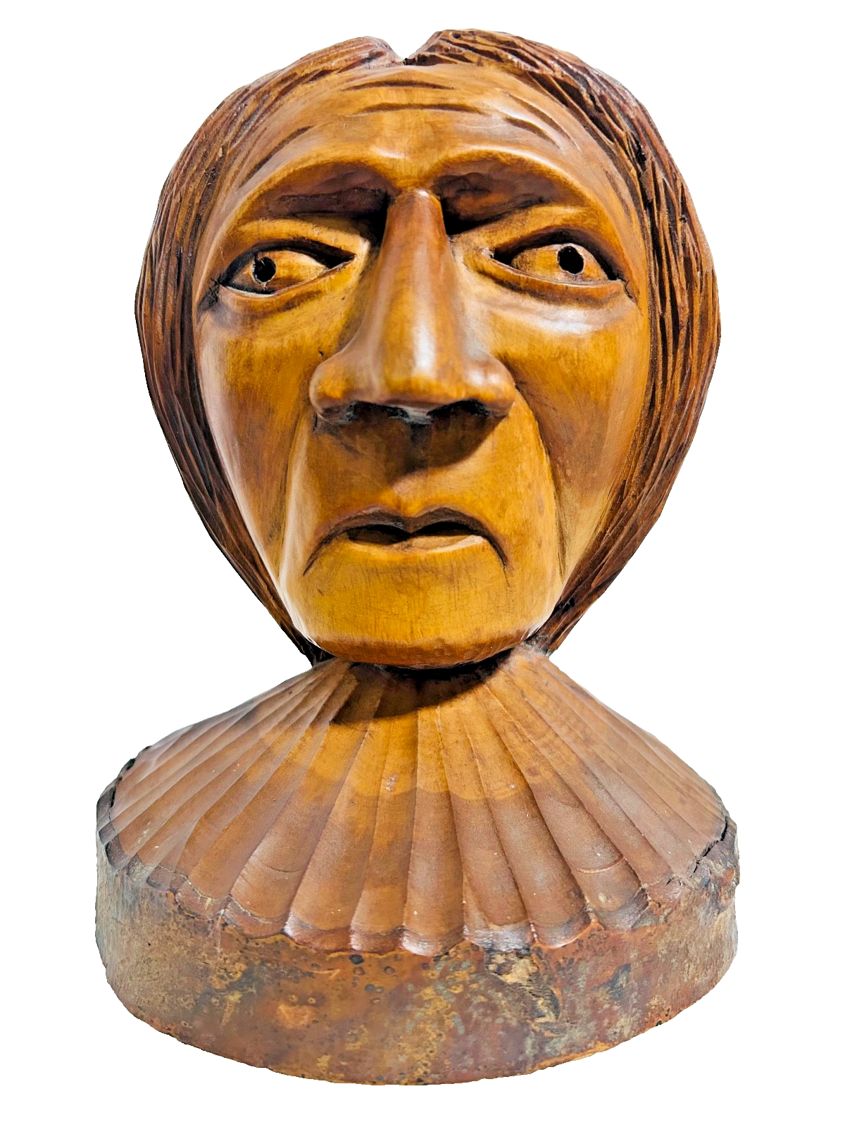 Vintage Hand Carved Wooden Bust Folk Art Head Sculpture Signed G. Knuth